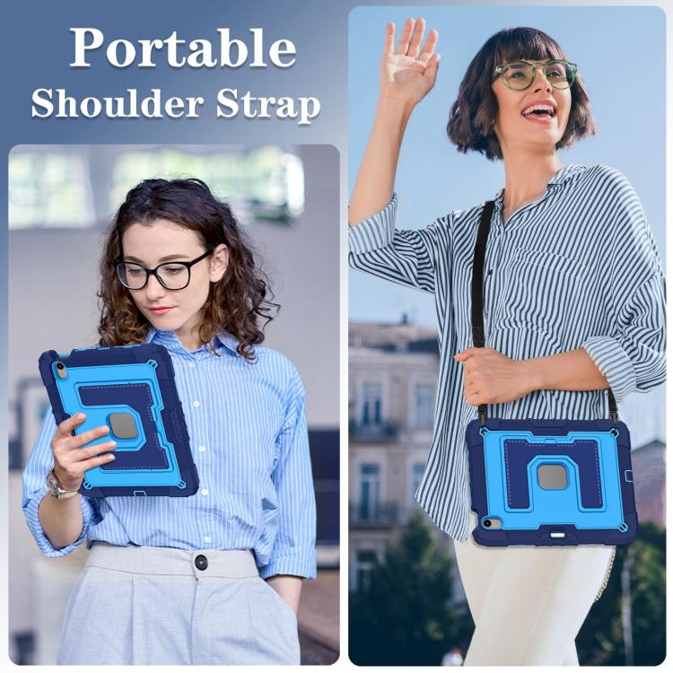 For iPad mini 6 2021 / mini 2024 Big Holder Silicone Hydric PC Tablet Case with Shoulder Strap(Navy Blue Blue) - iPad mini 2024 Cases by buy2fix | Online Shopping UK | buy2fix
