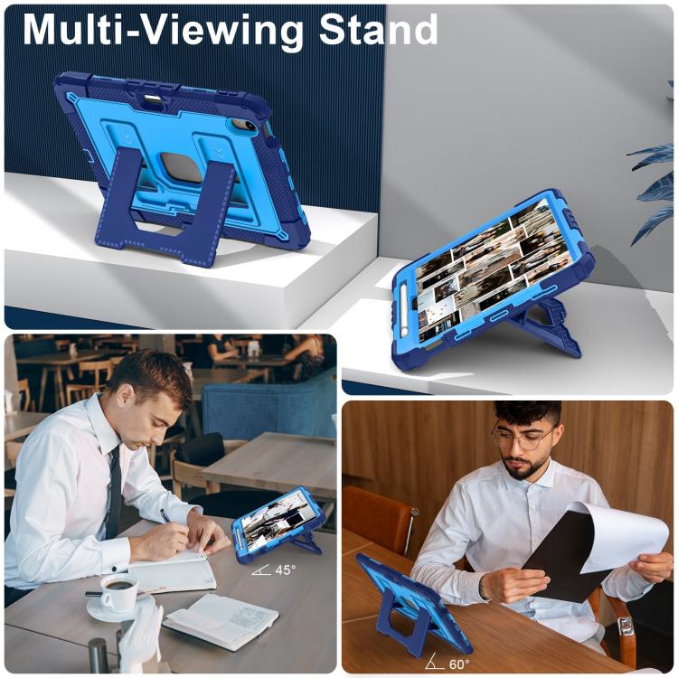 For iPad mini 6 2021 / mini 2024 Big Holder Silicone Hydric PC Tablet Case with Shoulder Strap(Navy Blue Blue) - iPad mini 2024 Cases by buy2fix | Online Shopping UK | buy2fix