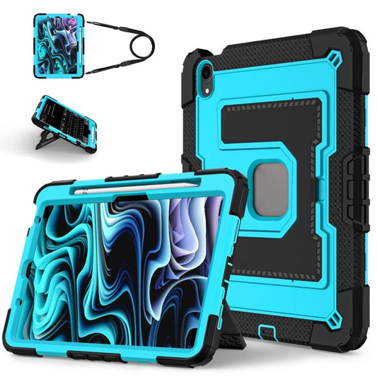 For iPad mini 6 2021 / mini 2024 Big Holder Silicone Hydric PC Tablet Case with Shoulder Strap(Black Blue) - iPad mini 2024 Cases by buy2fix | Online Shopping UK | buy2fix