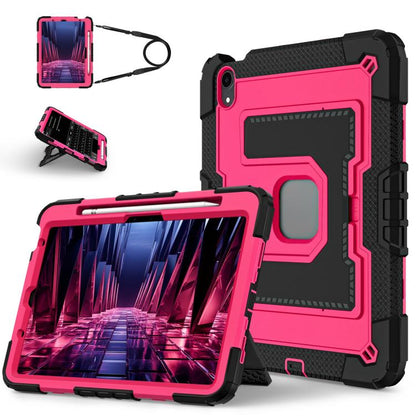 For iPad mini 6 2021 / mini 2024 Big Holder Silicone Hydric PC Tablet Case with Shoulder Strap(Black Rose Red) - iPad mini 2024 Cases by buy2fix | Online Shopping UK | buy2fix