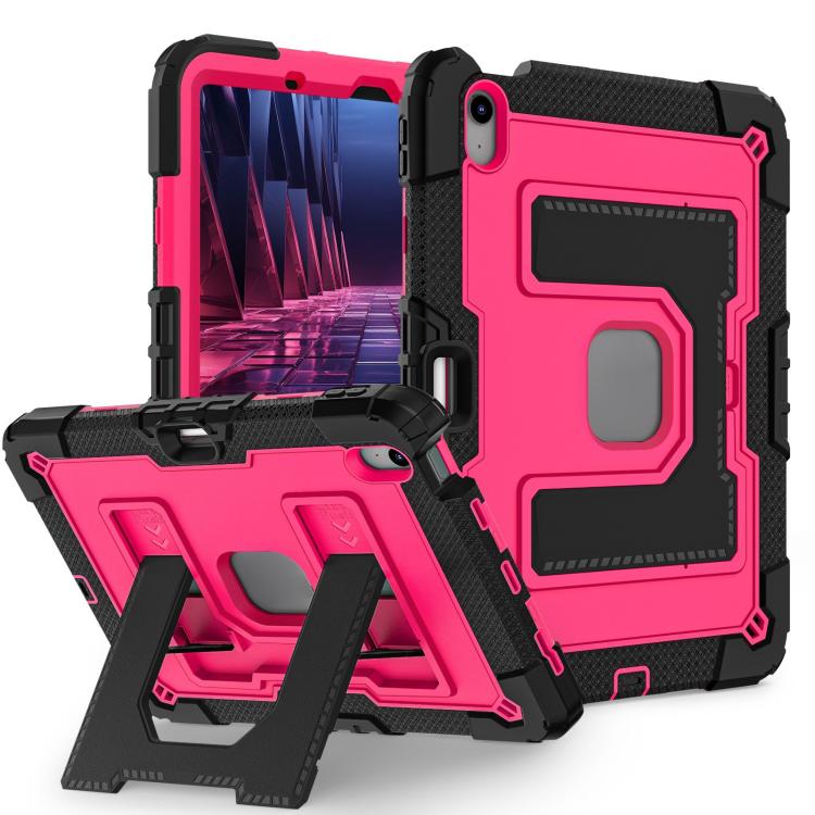 For iPad mini 6 2021 / mini 2024 Big Holder Silicone Hydric PC Tablet Case with Shoulder Strap(Black Rose Red) - iPad mini 2024 Cases by buy2fix | Online Shopping UK | buy2fix
