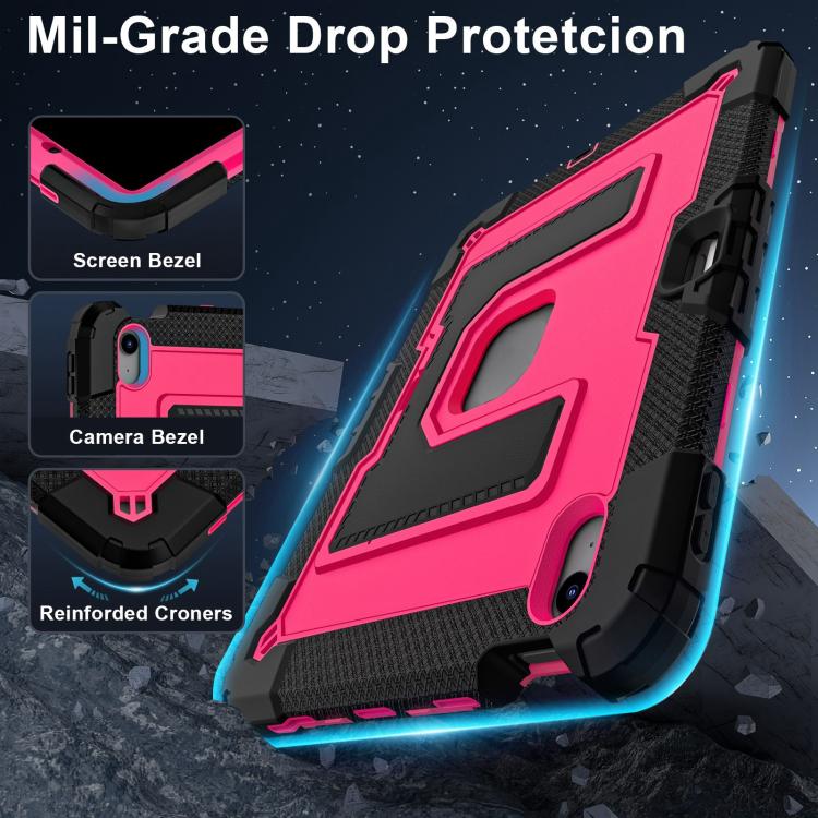 For iPad mini 6 2021 / mini 2024 Big Holder Silicone Hydric PC Tablet Case with Shoulder Strap(Black Rose Red) - iPad mini 2024 Cases by buy2fix | Online Shopping UK | buy2fix