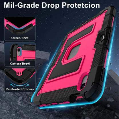 For iPad mini 6 2021 / mini 2024 Big Holder Silicone Hydric PC Tablet Case with Shoulder Strap(Black Rose Red) - iPad mini 2024 Cases by buy2fix | Online Shopping UK | buy2fix