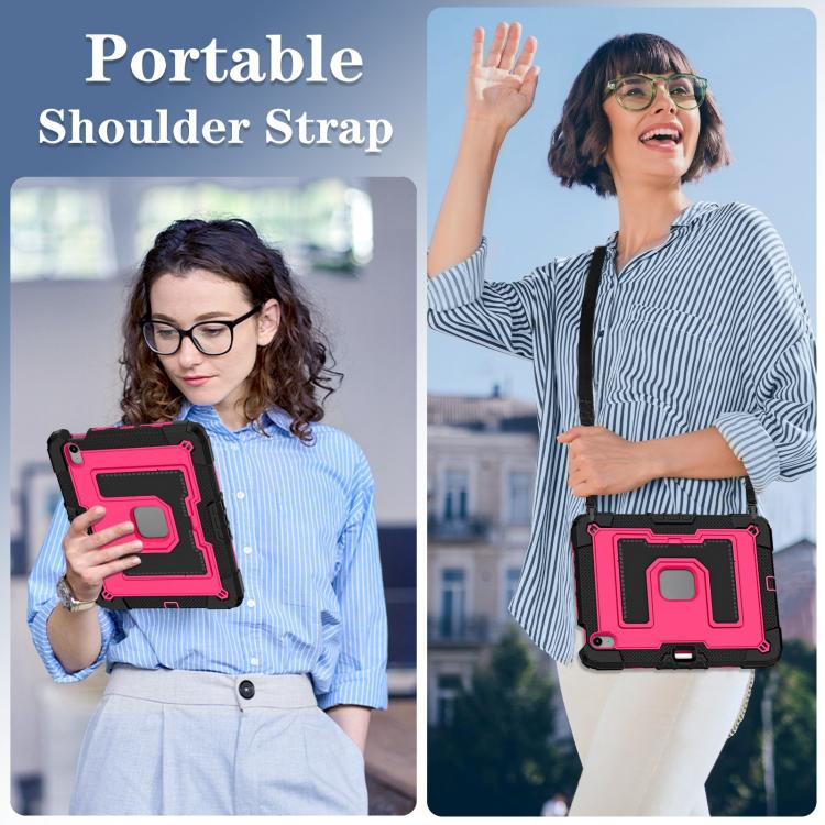For iPad mini 6 2021 / mini 2024 Big Holder Silicone Hydric PC Tablet Case with Shoulder Strap(Black Rose Red) - iPad mini 2024 Cases by buy2fix | Online Shopping UK | buy2fix
