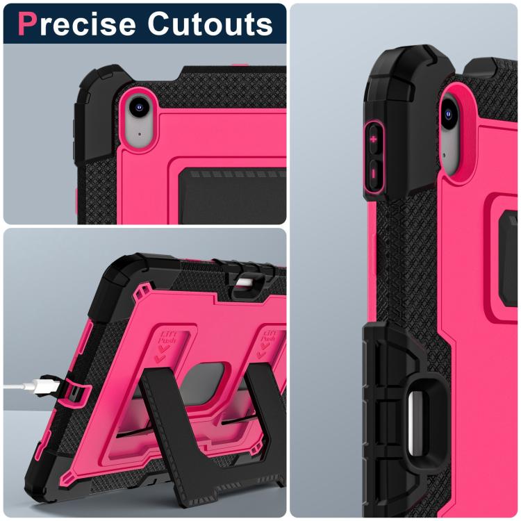 For iPad mini 6 2021 / mini 2024 Big Holder Silicone Hydric PC Tablet Case with Shoulder Strap(Black Rose Red) - iPad mini 2024 Cases by buy2fix | Online Shopping UK | buy2fix