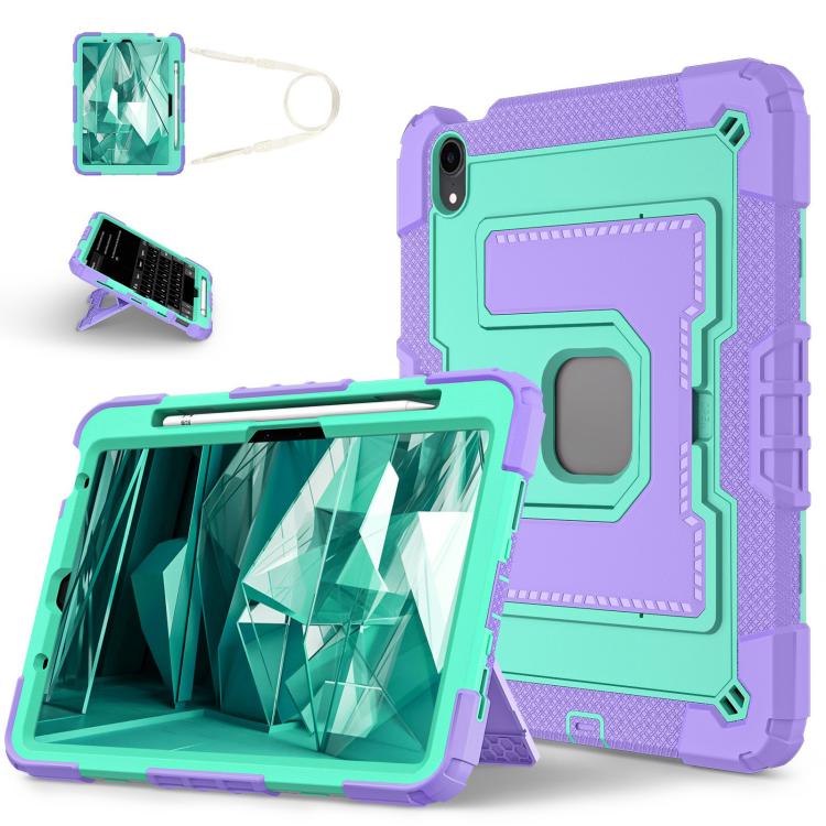 For iPad mini 6 2021 / mini 2024 Big Holder Silicone Hydric PC Tablet Case with Shoulder Strap(Purple Mint) - iPad mini 2024 Cases by buy2fix | Online Shopping UK | buy2fix