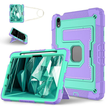 For iPad mini 6 2021 / mini 2024 Big Holder Silicone Hydric PC Tablet Case with Shoulder Strap(Purple Mint) - iPad mini 2024 Cases by buy2fix | Online Shopping UK | buy2fix