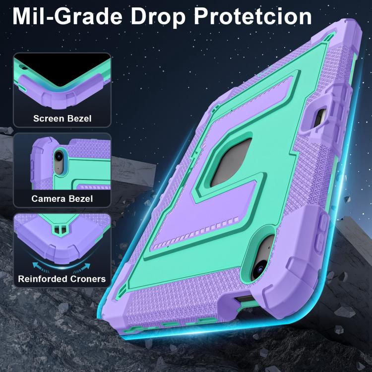 For iPad mini 6 2021 / mini 2024 Big Holder Silicone Hydric PC Tablet Case with Shoulder Strap(Purple Mint) - iPad mini 2024 Cases by buy2fix | Online Shopping UK | buy2fix