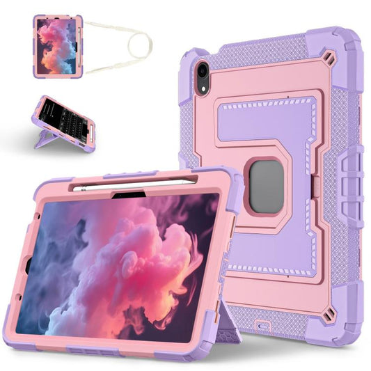 For iPad mini 6 2021 / mini 2024 Big Holder Silicone Hydric PC Tablet Case with Shoulder Strap(Purple Rose Gold) - iPad mini 2024 Cases by buy2fix | Online Shopping UK | buy2fix