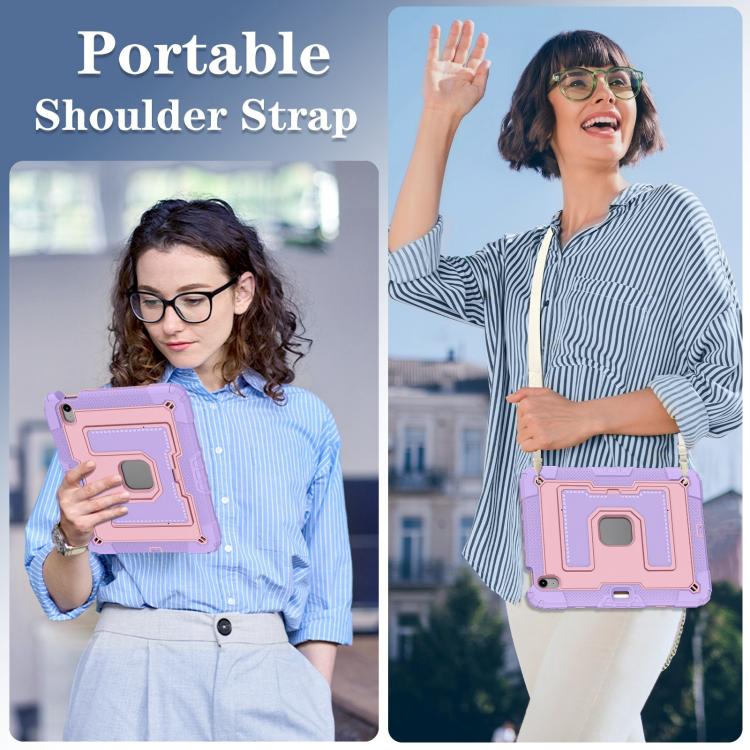 For iPad mini 6 2021 / mini 2024 Big Holder Silicone Hydric PC Tablet Case with Shoulder Strap(Purple Rose Gold) - iPad mini 2024 Cases by buy2fix | Online Shopping UK | buy2fix