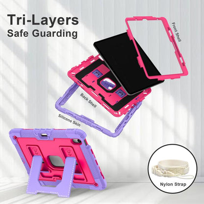 For iPad mini 6 2021 / mini 2024 Big Holder Silicone Hydric PC Tablet Case with Shoulder Strap(Purple Rose Red) - iPad mini 2024 Cases by buy2fix | Online Shopping UK | buy2fix