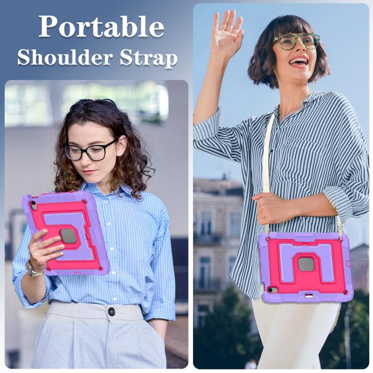 For iPad mini 6 2021 / mini 2024 Big Holder Silicone Hydric PC Tablet Case with Shoulder Strap(Purple Rose Red) - iPad mini 2024 Cases by buy2fix | Online Shopping UK | buy2fix