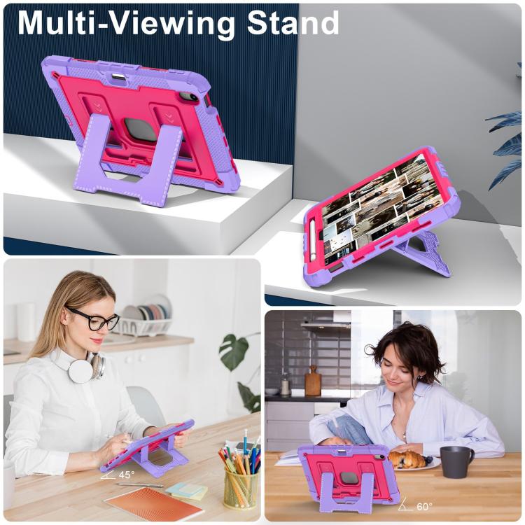 For iPad mini 6 2021 / mini 2024 Big Holder Silicone Hydric PC Tablet Case with Shoulder Strap(Purple Rose Red) - iPad mini 2024 Cases by buy2fix | Online Shopping UK | buy2fix