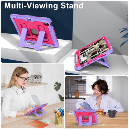 For iPad mini 6 2021 / mini 2024 Big Holder Silicone Hydric PC Tablet Case with Shoulder Strap(Purple Rose Red) - iPad mini 2024 Cases by buy2fix | Online Shopping UK | buy2fix