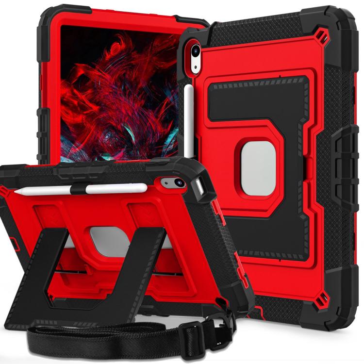 For iPad 2025 / 2022 Big Holder Silicone Hydric PC Tablet Case with Shoulder Strap(Black Red) - iPad 2025 / 2022 Cases by buy2fix | Online Shopping UK | buy2fix