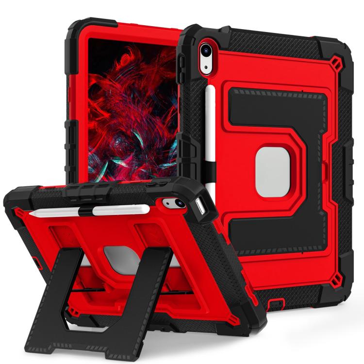 For iPad 2025 / 2022 Big Holder Silicone Hydric PC Tablet Case with Shoulder Strap(Black Red) - iPad 2025 / 2022 Cases by buy2fix | Online Shopping UK | buy2fix