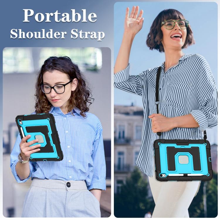 For iPad 2025 / 2022 Big Holder Silicone Hydric PC Tablet Case with Shoulder Strap(Black Blue) - iPad 2025 / 2022 Cases by buy2fix | Online Shopping UK | buy2fix