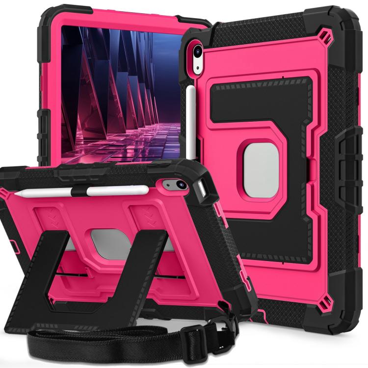 For iPad 2025 / 2022 Big Holder Silicone Hydric PC Tablet Case with Shoulder Strap(Black Rose Red) - iPad 2025 / 2022 Cases by buy2fix | Online Shopping UK | buy2fix