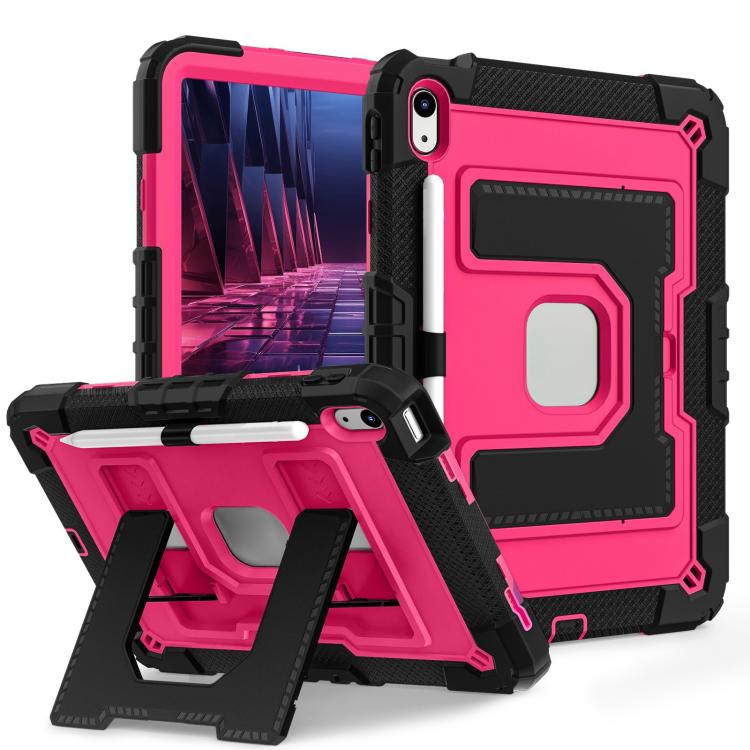 For iPad 2025 / 2022 Big Holder Silicone Hydric PC Tablet Case with Shoulder Strap(Black Rose Red) - iPad 2025 / 2022 Cases by buy2fix | Online Shopping UK | buy2fix