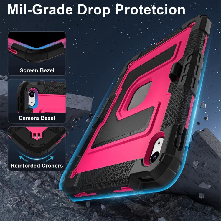 For iPad 2025 / 2022 Big Holder Silicone Hydric PC Tablet Case with Shoulder Strap(Black Rose Red) - iPad 2025 / 2022 Cases by buy2fix | Online Shopping UK | buy2fix
