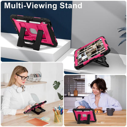For iPad 2025 / 2022 Big Holder Silicone Hydric PC Tablet Case with Shoulder Strap(Black Rose Red) - iPad 2025 / 2022 Cases by buy2fix | Online Shopping UK | buy2fix