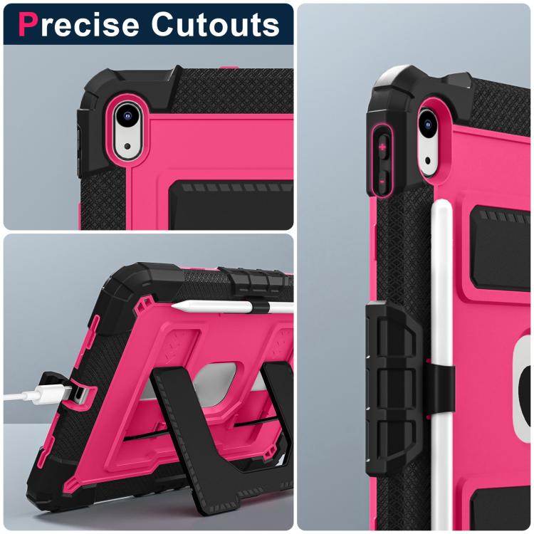 For iPad 2025 / 2022 Big Holder Silicone Hydric PC Tablet Case with Shoulder Strap(Black Rose Red) - iPad 2025 / 2022 Cases by buy2fix | Online Shopping UK | buy2fix
