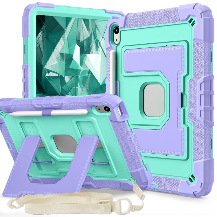 For iPad 2025 / 2022 Big Holder Silicone Hydric PC Tablet Case with Shoulder Strap(Purple Mint) - iPad 2025 / 2022 Cases by buy2fix | Online Shopping UK | buy2fix