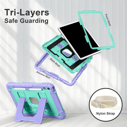 For iPad 2025 / 2022 Big Holder Silicone Hydric PC Tablet Case with Shoulder Strap(Purple Mint) - iPad 2025 / 2022 Cases by buy2fix | Online Shopping UK | buy2fix