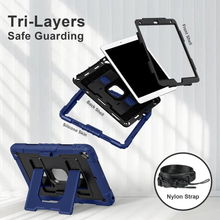 For iPad 10.2 1021 / 10.5 2019 Big Holder Silicone Hydric PC Tablet Case with Shoulder Strap(Navy Black) - iPad 10.2 Cases by buy2fix | Online Shopping UK | buy2fix