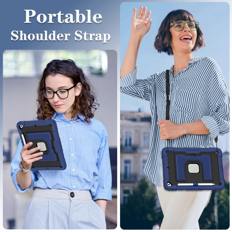 For iPad 10.2 1021 / 10.5 2019 Big Holder Silicone Hydric PC Tablet Case with Shoulder Strap(Navy Black) - iPad 10.2 Cases by buy2fix | Online Shopping UK | buy2fix