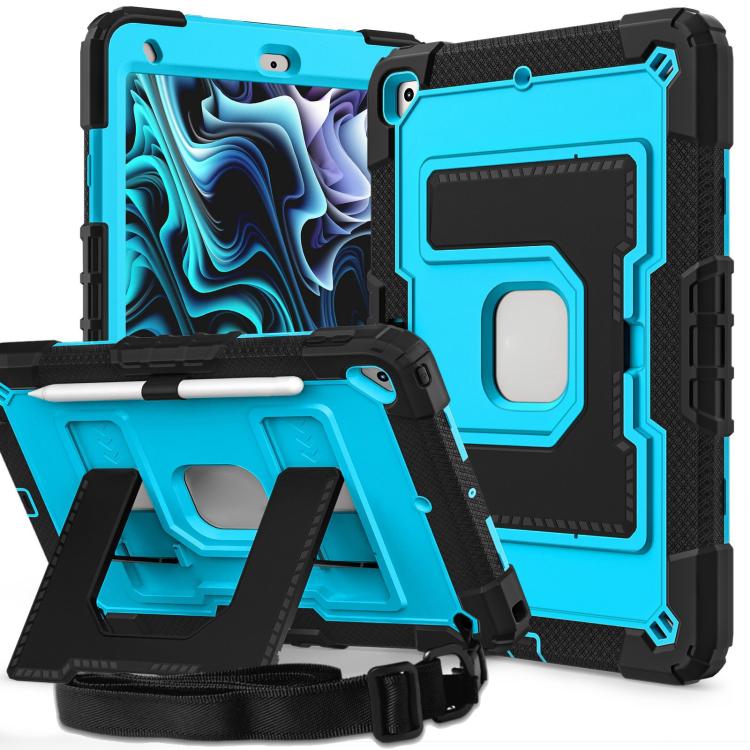 For iPad 10.2 1021 / 10.5 2019 Big Holder Silicone Hydric PC Tablet Case with Shoulder Strap(Black Blue) - iPad 10.2 Cases by buy2fix | Online Shopping UK | buy2fix