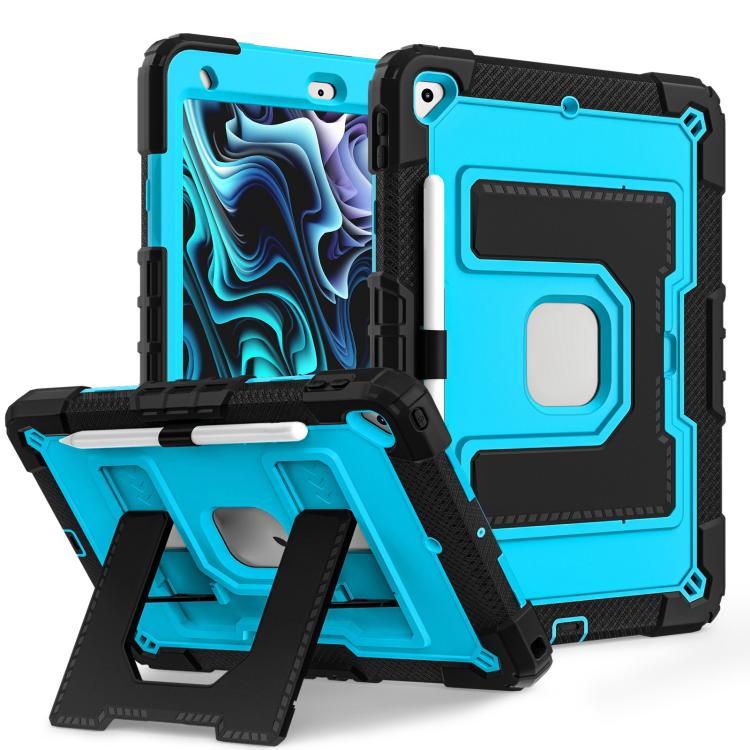 For iPad 10.2 1021 / 10.5 2019 Big Holder Silicone Hydric PC Tablet Case with Shoulder Strap(Black Blue) - iPad 10.2 Cases by buy2fix | Online Shopping UK | buy2fix
