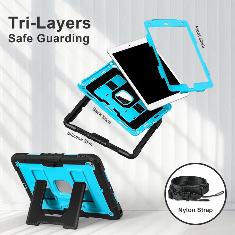 For iPad 10.2 1021 / 10.5 2019 Big Holder Silicone Hydric PC Tablet Case with Shoulder Strap(Black Blue) - iPad 10.2 Cases by buy2fix | Online Shopping UK | buy2fix