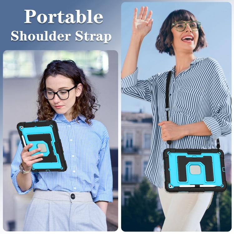 For iPad 10.2 1021 / 10.5 2019 Big Holder Silicone Hydric PC Tablet Case with Shoulder Strap(Black Blue) - iPad 10.2 Cases by buy2fix | Online Shopping UK | buy2fix