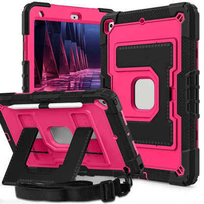 For iPad 10.2 1021 / 10.5 2019 Big Holder Silicone Hydric PC Tablet Case with Shoulder Strap(Black Rose Red) - iPad 10.2 Cases by buy2fix | Online Shopping UK | buy2fix