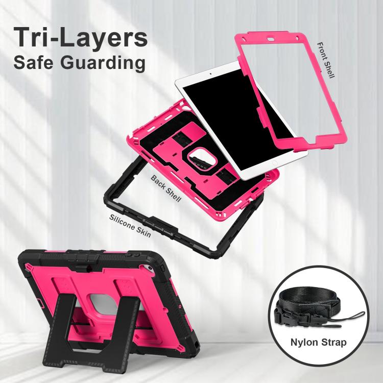 For iPad 10.2 1021 / 10.5 2019 Big Holder Silicone Hydric PC Tablet Case with Shoulder Strap(Black Rose Red) - iPad 10.2 Cases by buy2fix | Online Shopping UK | buy2fix