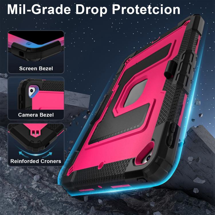 For iPad 10.2 1021 / 10.5 2019 Big Holder Silicone Hydric PC Tablet Case with Shoulder Strap(Black Rose Red) - iPad 10.2 Cases by buy2fix | Online Shopping UK | buy2fix