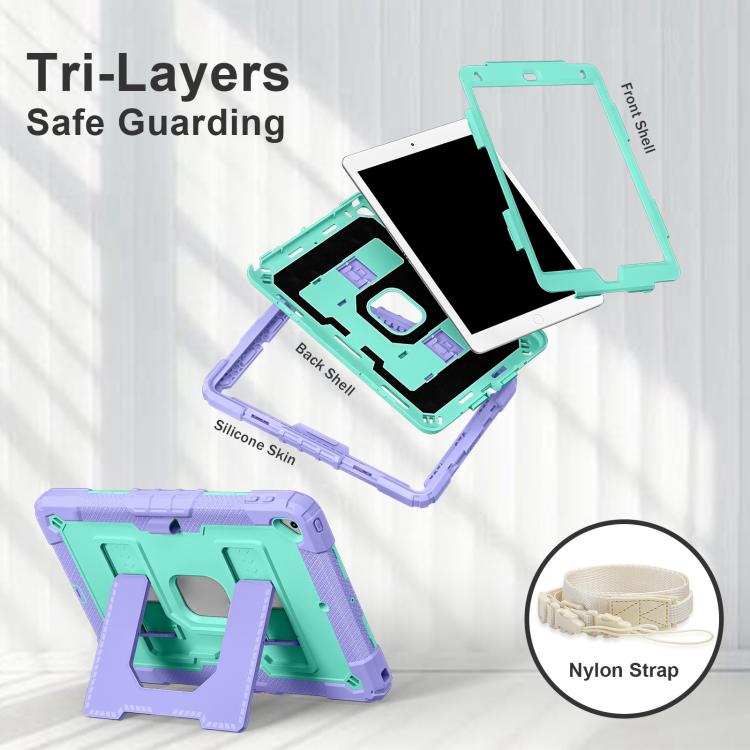 For iPad 10.2 1021 / 10.5 2019 Big Holder Silicone Hydric PC Tablet Case with Shoulder Strap(Purple Mint) - iPad 10.2 Cases by buy2fix | Online Shopping UK | buy2fix