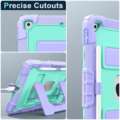 For iPad 10.2 1021 / 10.5 2019 Big Holder Silicone Hydric PC Tablet Case with Shoulder Strap(Purple Mint) - iPad 10.2 Cases by buy2fix | Online Shopping UK | buy2fix