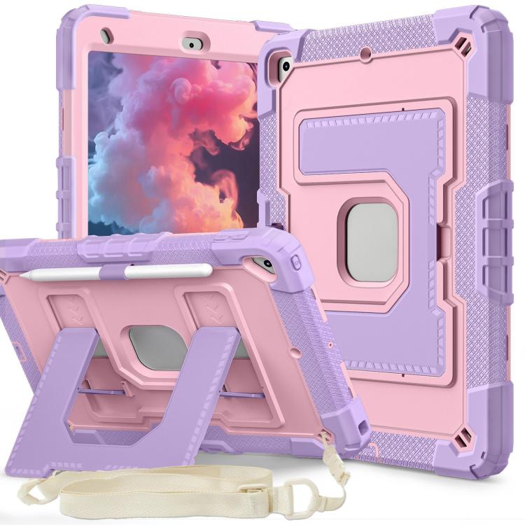 For iPad 10.2 1021 / 10.5 2019 Big Holder Silicone Hydric PC Tablet Case with Shoulder Strap(Purple Rose Gold) - iPad 10.2 Cases by buy2fix | Online Shopping UK | buy2fix