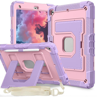 For iPad 10.2 1021 / 10.5 2019 Big Holder Silicone Hydric PC Tablet Case with Shoulder Strap(Purple Rose Gold) - iPad 10.2 Cases by buy2fix | Online Shopping UK | buy2fix
