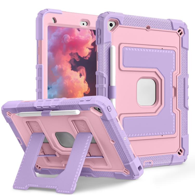 For iPad 10.2 1021 / 10.5 2019 Big Holder Silicone Hydric PC Tablet Case with Shoulder Strap(Purple Rose Gold) - iPad 10.2 Cases by buy2fix | Online Shopping UK | buy2fix