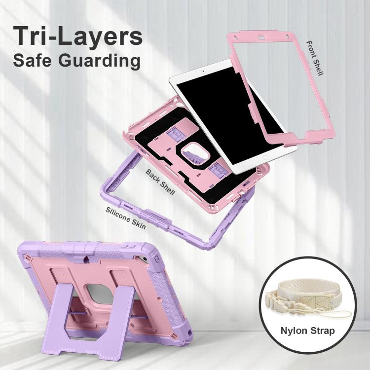 For iPad 10.2 1021 / 10.5 2019 Big Holder Silicone Hydric PC Tablet Case with Shoulder Strap(Purple Rose Gold) - iPad 10.2 Cases by buy2fix | Online Shopping UK | buy2fix