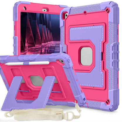 For iPad 10.2 1021 / 10.5 2019 Big Holder Silicone Hydric PC Tablet Case with Shoulder Strap(Purple Rose Red) - iPad 10.2 Cases by buy2fix | Online Shopping UK | buy2fix