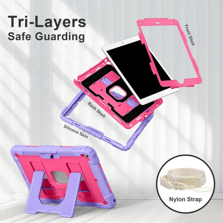 For iPad 10.2 1021 / 10.5 2019 Big Holder Silicone Hydric PC Tablet Case with Shoulder Strap(Purple Rose Red) - iPad 10.2 Cases by buy2fix | Online Shopping UK | buy2fix