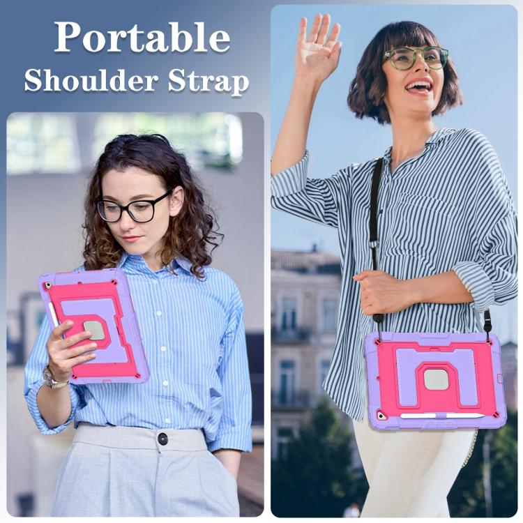 For iPad 10.2 1021 / 10.5 2019 Big Holder Silicone Hydric PC Tablet Case with Shoulder Strap(Purple Rose Red) - iPad 10.2 Cases by buy2fix | Online Shopping UK | buy2fix
