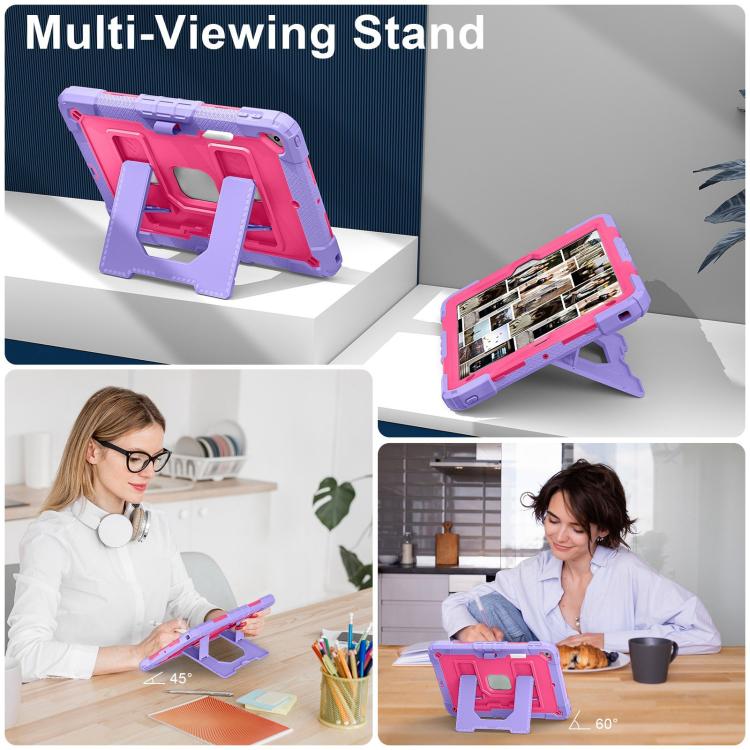 For iPad 10.2 1021 / 10.5 2019 Big Holder Silicone Hydric PC Tablet Case with Shoulder Strap(Purple Rose Red) - iPad 10.2 Cases by buy2fix | Online Shopping UK | buy2fix