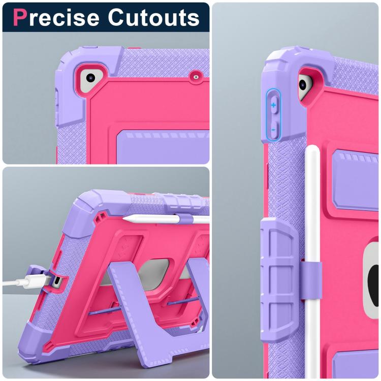 For iPad 10.2 1021 / 10.5 2019 Big Holder Silicone Hydric PC Tablet Case with Shoulder Strap(Purple Rose Red) - iPad 10.2 Cases by buy2fix | Online Shopping UK | buy2fix