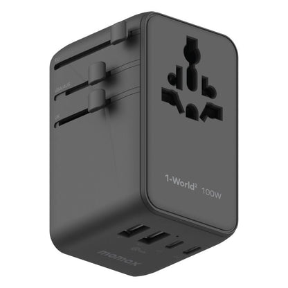 MOMAX UA23 1-World 2 4-Port Mini Universal Travel GaN Charger 100W with Dual AC(Black) - Plug Adaptor by MOMAX | Online Shopping UK | buy2fix