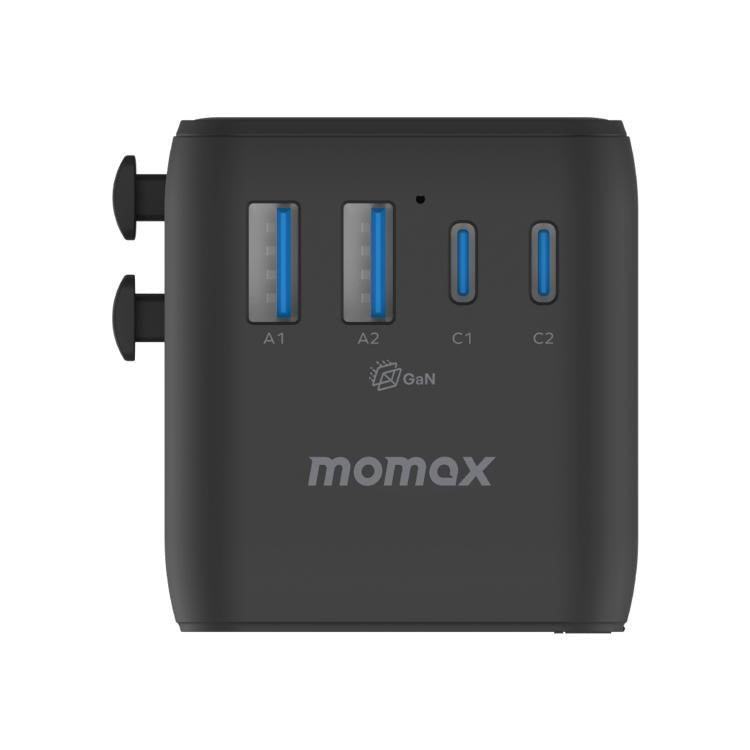 MOMAX UA23 1-World 2 4-Port Mini Universal Travel GaN Charger 100W with Dual AC(Black) - Plug Adaptor by MOMAX | Online Shopping UK | buy2fix